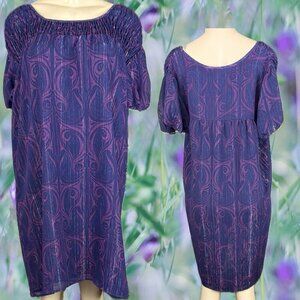 Elle L Purple Metallic Lined Square Neckline Textured Bodice Short Sleeve Dress